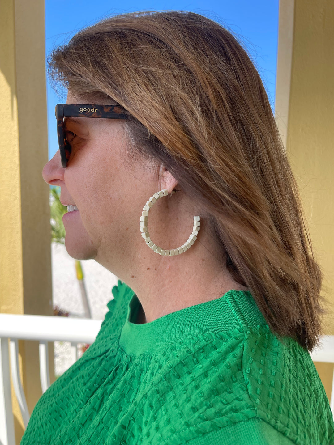 Coconut Island Cream Beaded Hoops