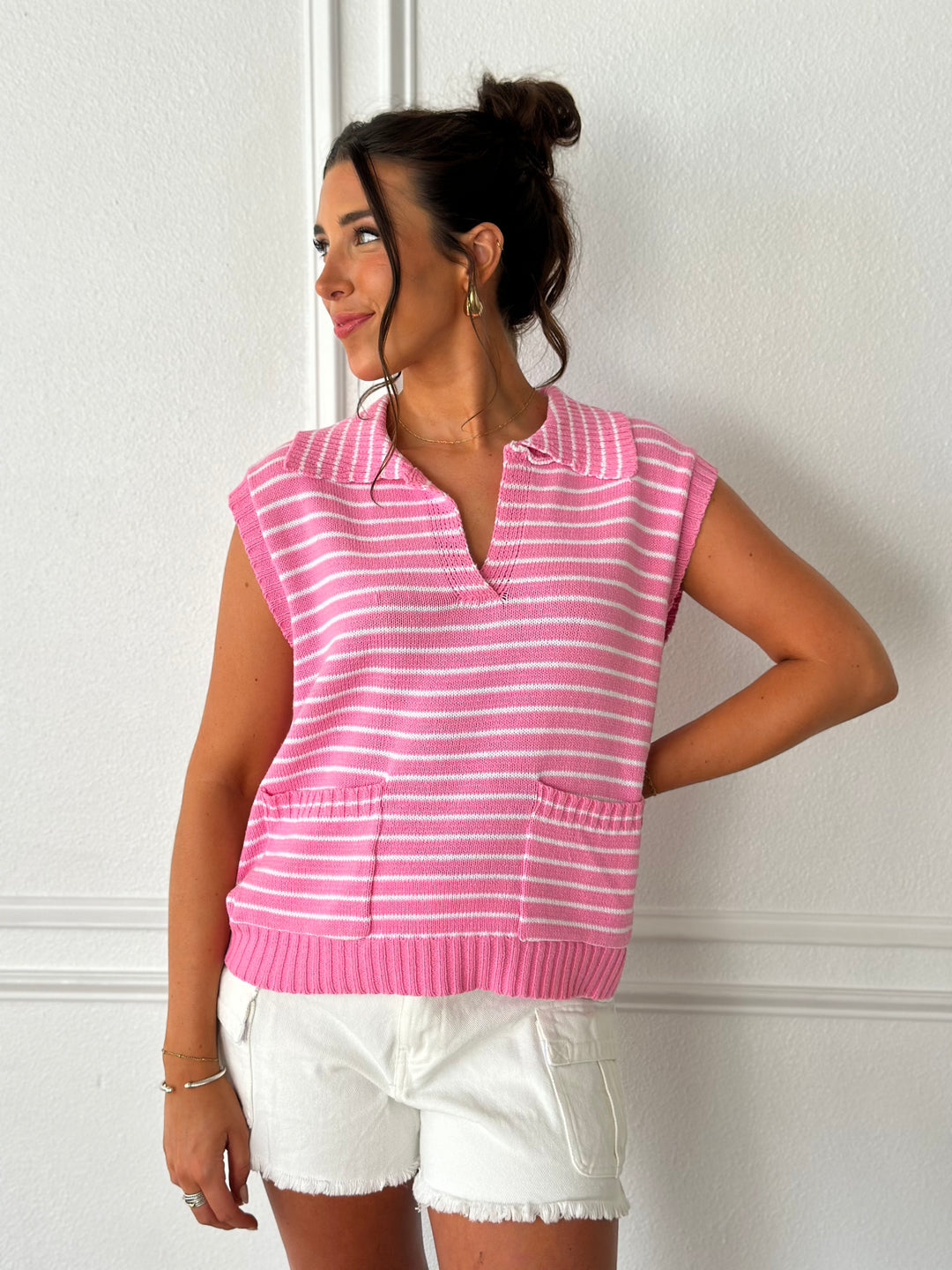 Sweet Peony Striped Sleeveless Knit top