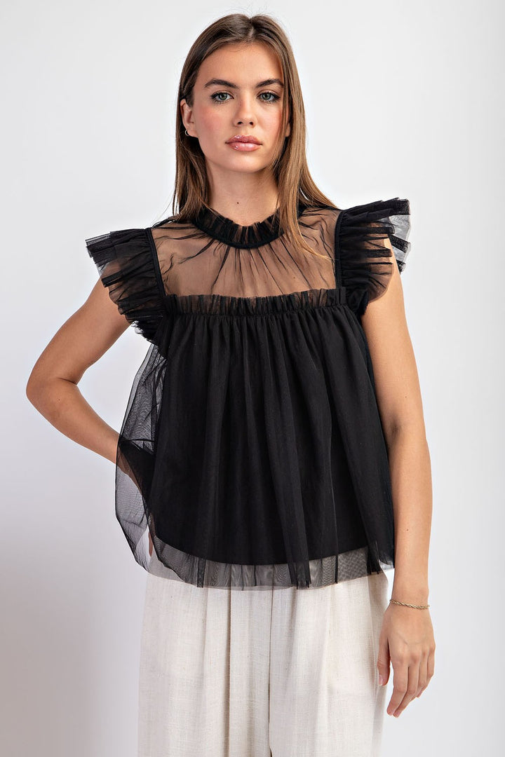 Daisy Black Tulle Spring Top