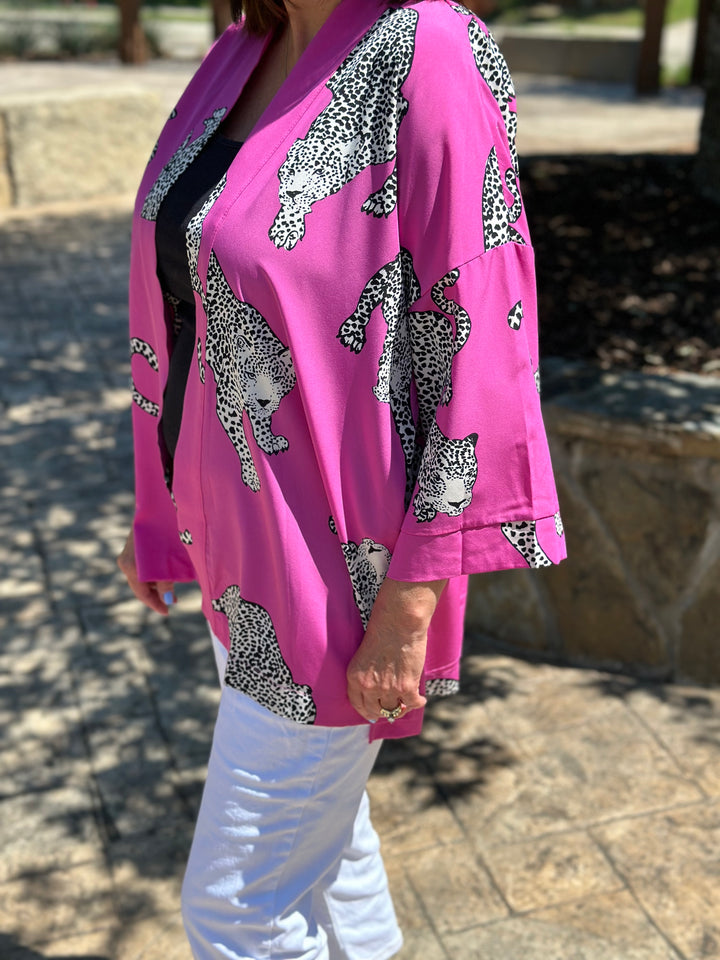 Paradise Girly Hot Pink Mix Cheetah Kimono