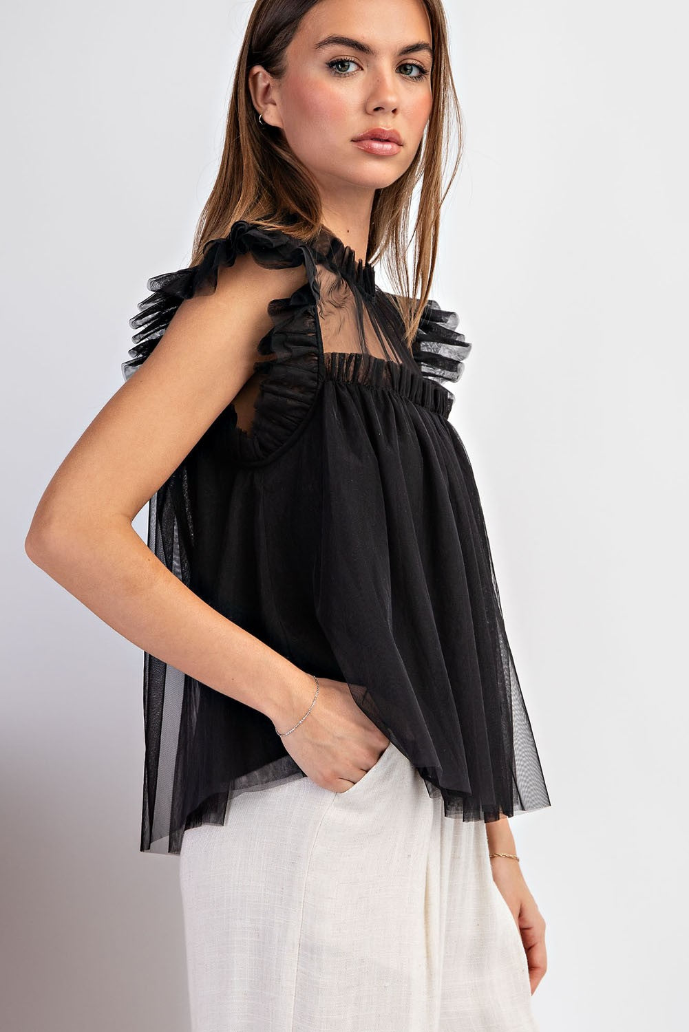 Daisy Black Tulle Spring Top