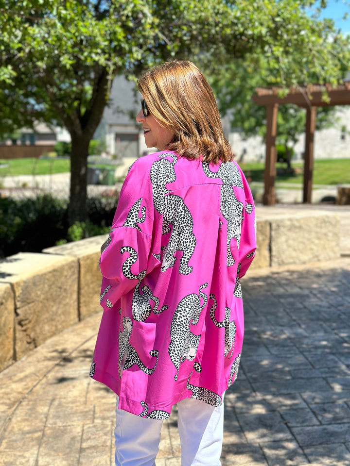 Paradise Girly Hot Pink Mix Cheetah Kimono