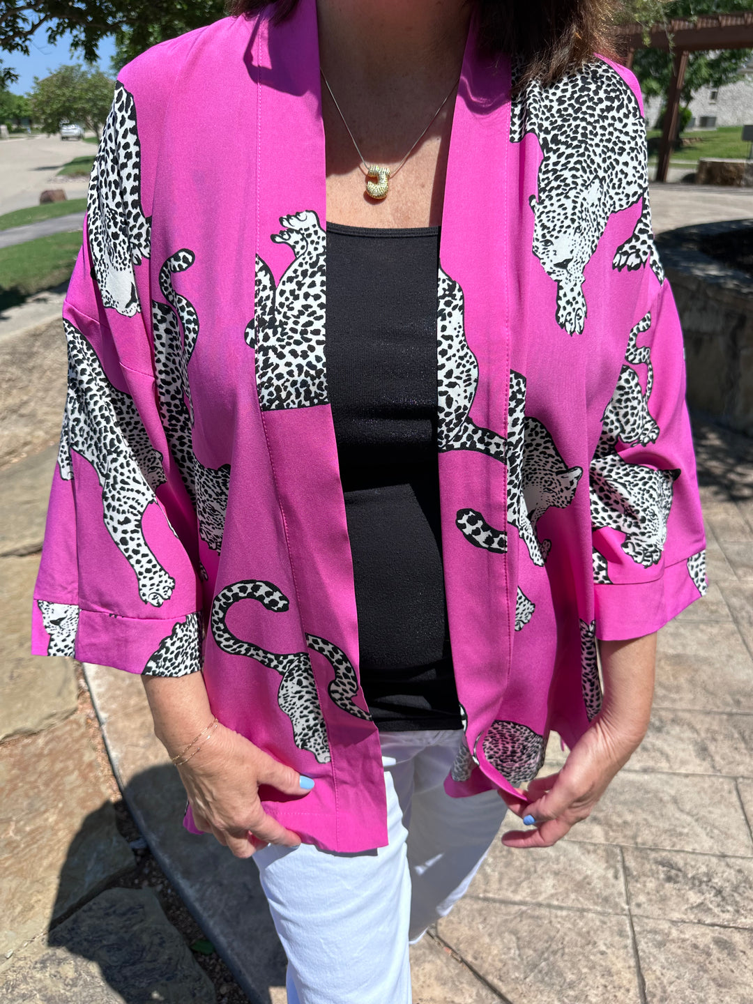 Paradise Girly Hot Pink Mix Cheetah Kimono