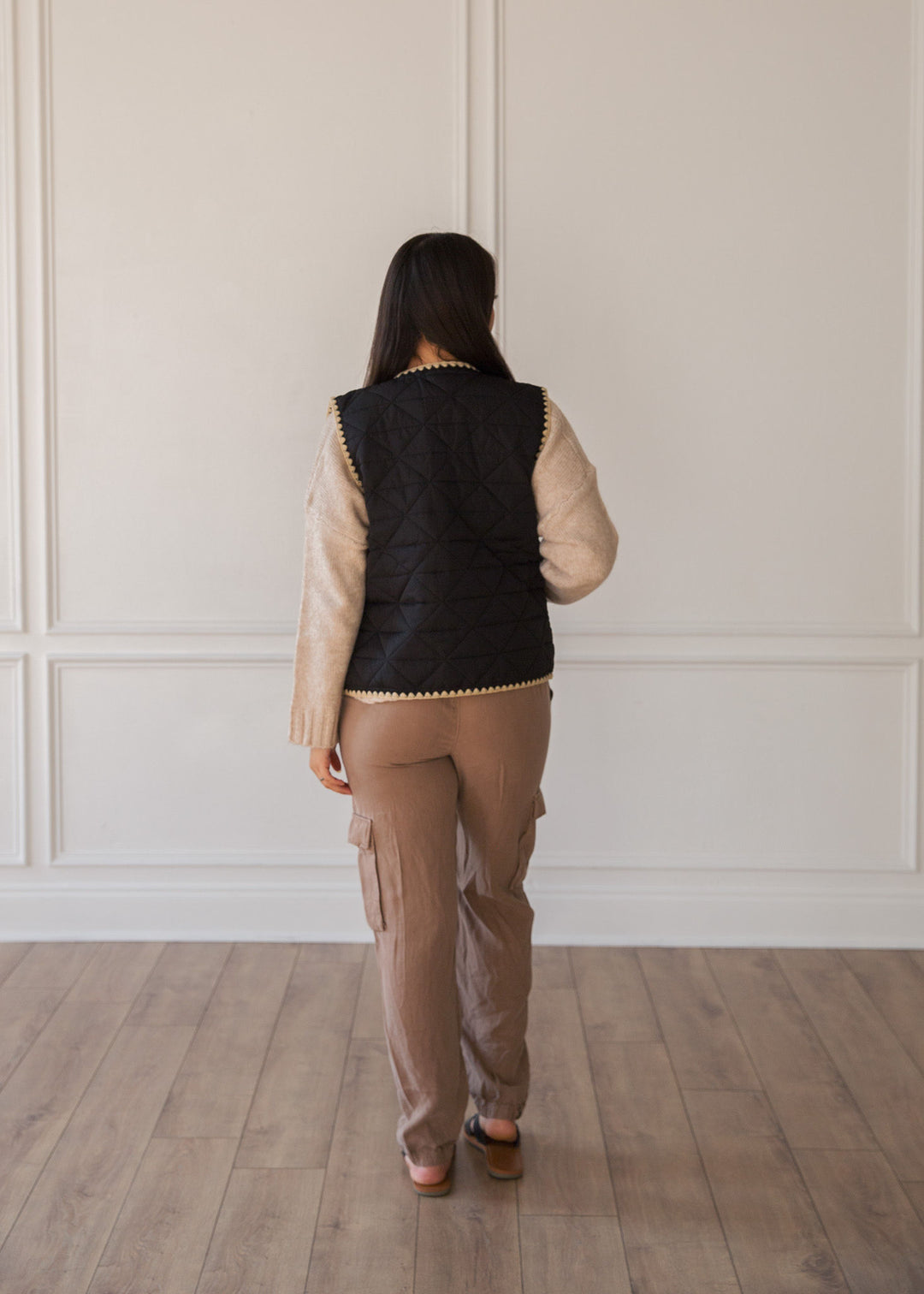 Black Quilted Ric Rac Fall Vest