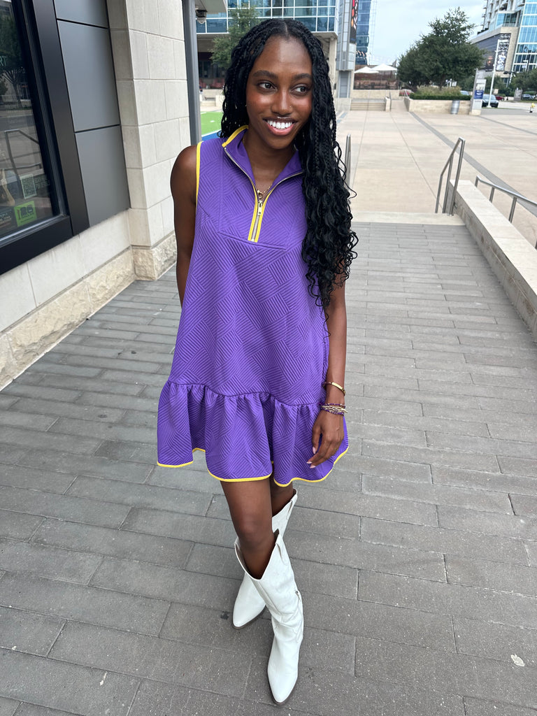 strapless open back dress Purple Game Day Sleeveless Tunic Dress