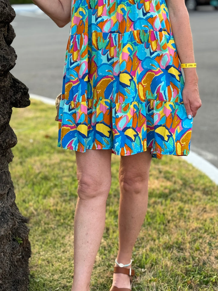 Tropical Waves Ruffled Sleeve Dress