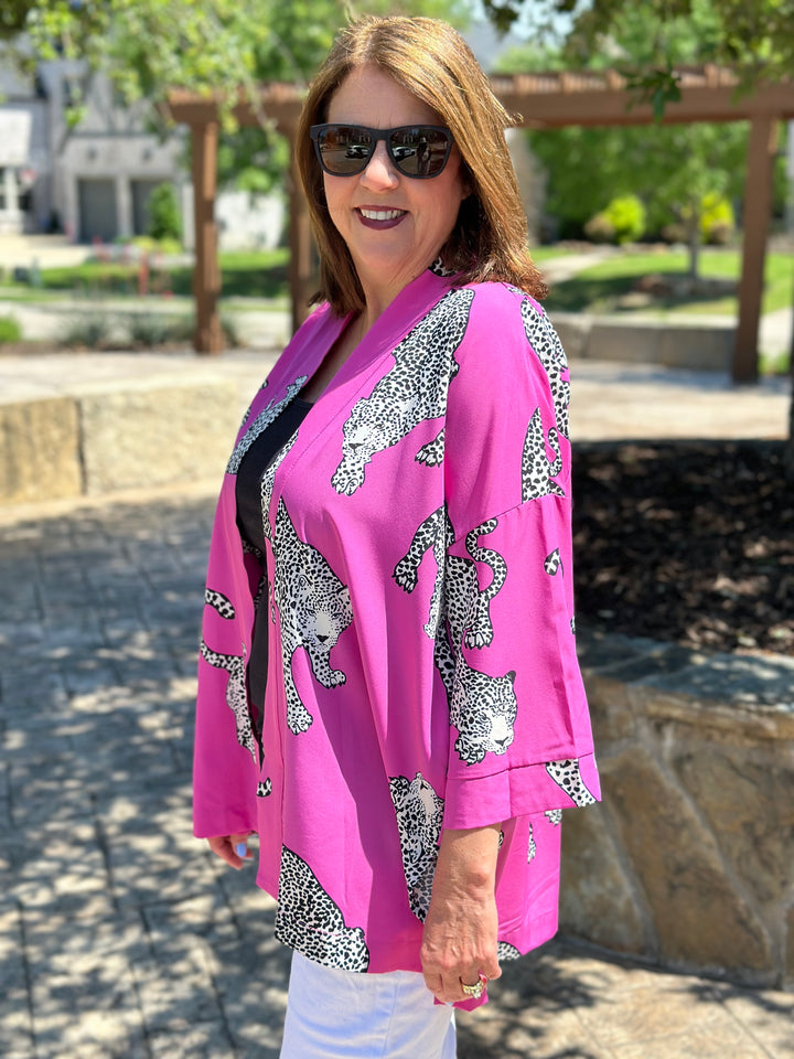 Paradise Girly Hot Pink Mix Cheetah Kimono