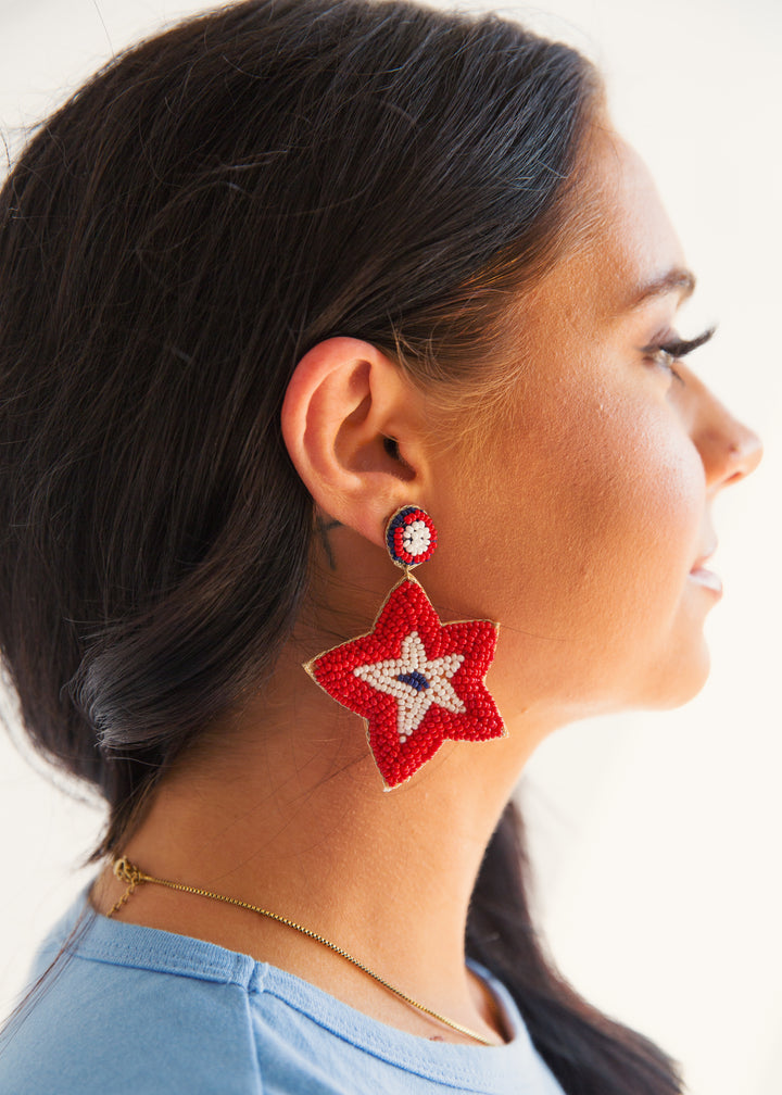 Patriotic Beaded Star Earrings