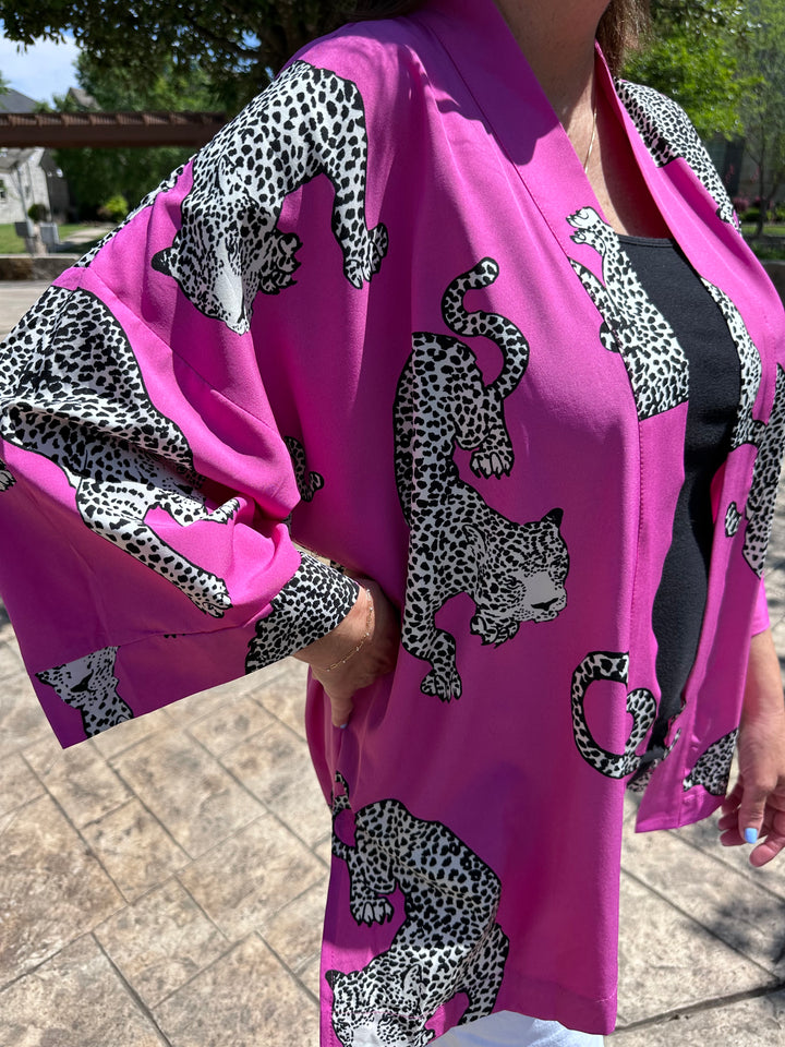 Paradise Girly Hot Pink Mix Cheetah Kimono