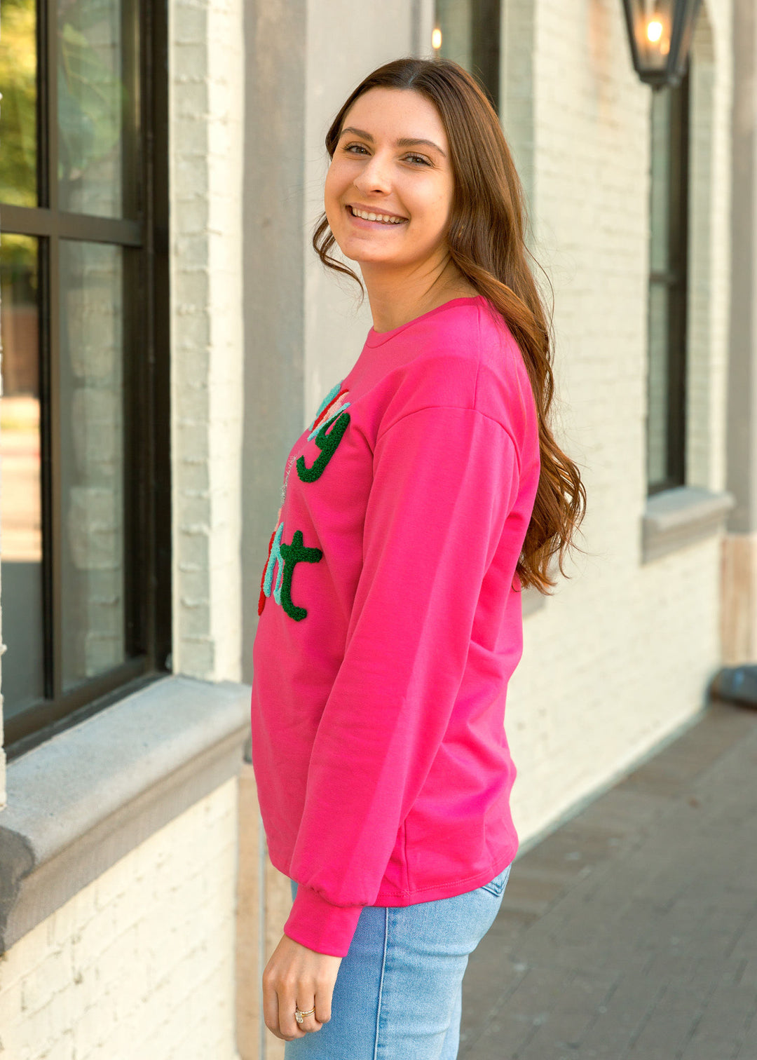 Merry and Bright Hot Pink Christmas Sweatshirt