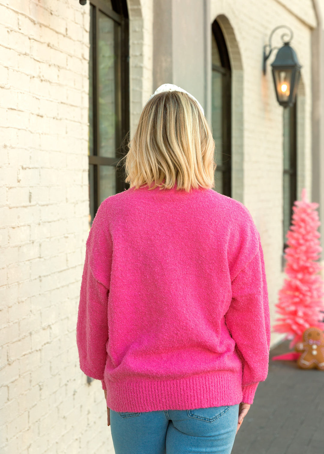 Pink Christmas Glitter Gold Tinsel Tree Sweater