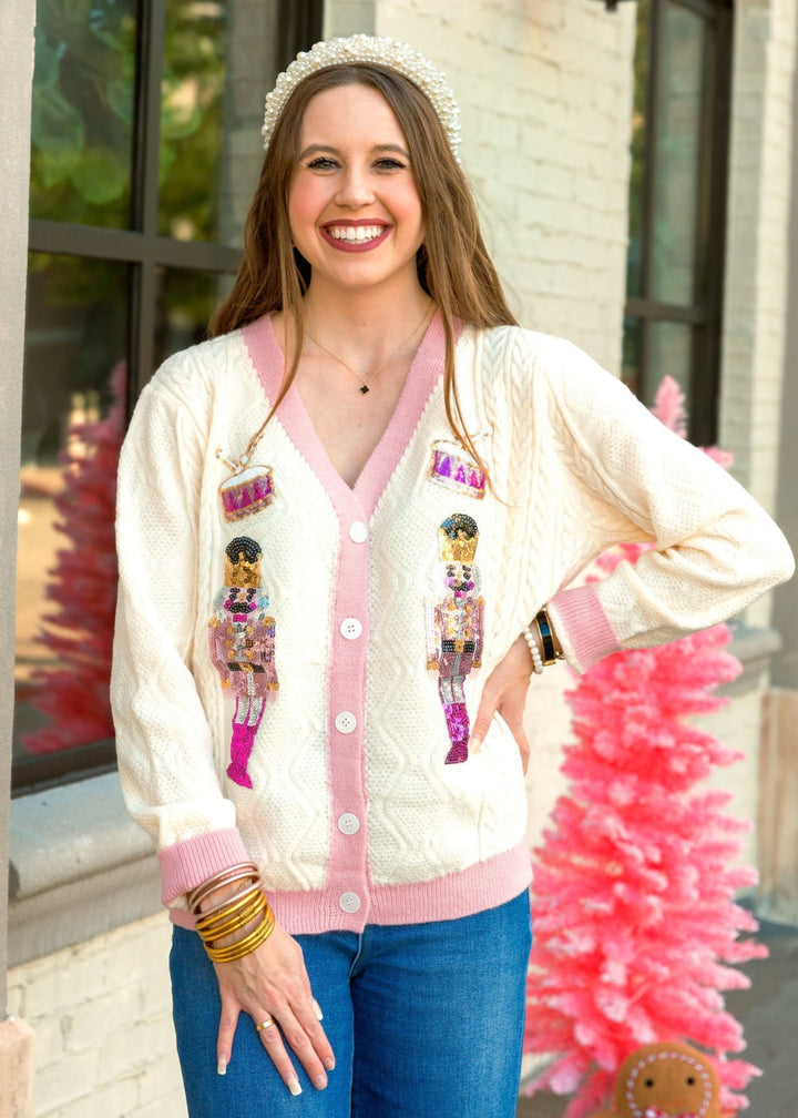 Pink and Beige Nutcracker Christmas Cardigan