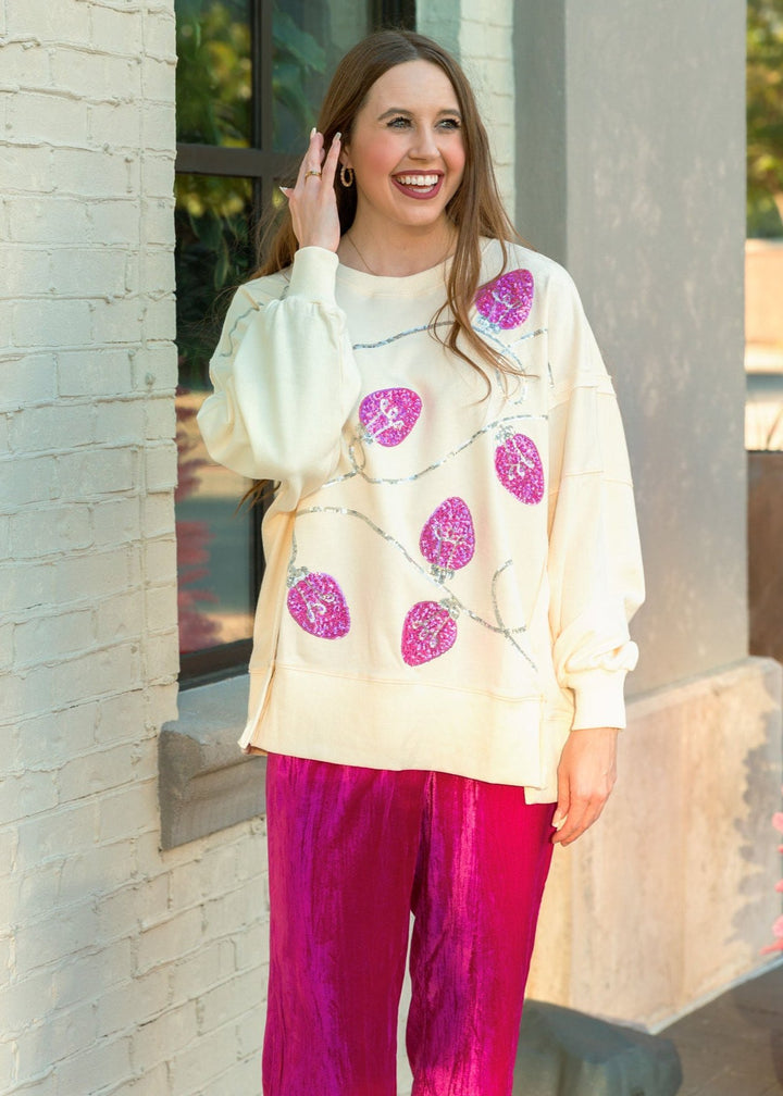 Fuchsia and Cream Pink Light Bulb Sweater