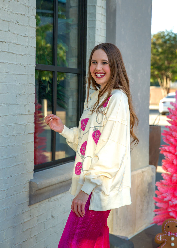 Fuchsia and Cream Pink Light Bulb Sweater