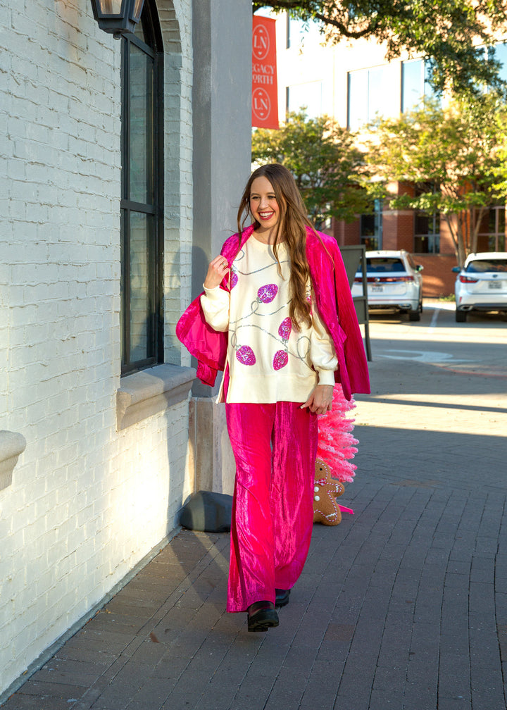 Fuchsia and Cream Pink Light Bulb Sweater