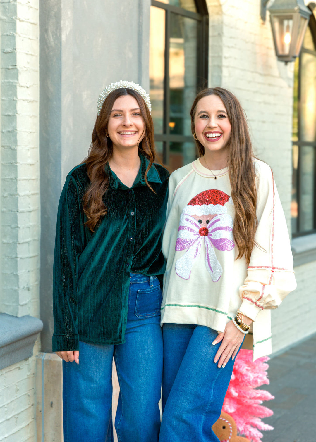 Holiday Green Shimmer Button Down Long Sleeve Top