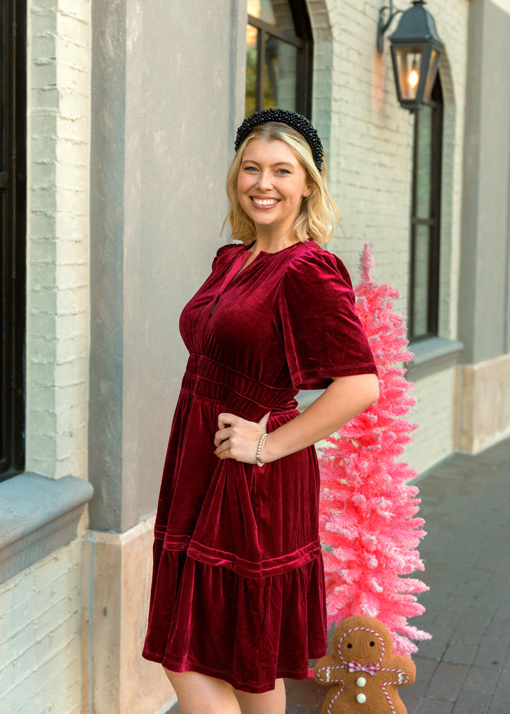 Holiday Cheer Wine Dress Kailee Grace & Co Holiday Cheer Wine Dress Kailee Grace & Co