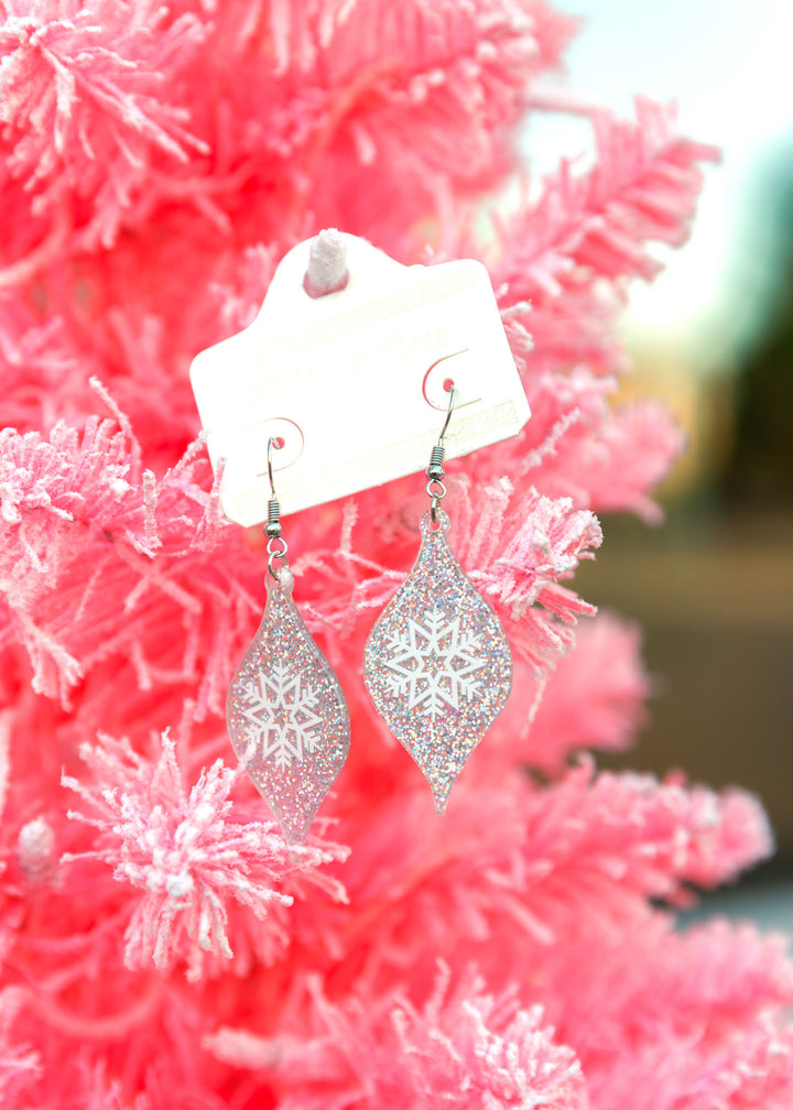 Glitter Drop Snowflake Design Earrings