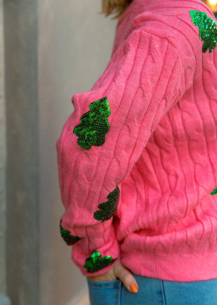 Pink Sequins Christmas Tree Cardigan