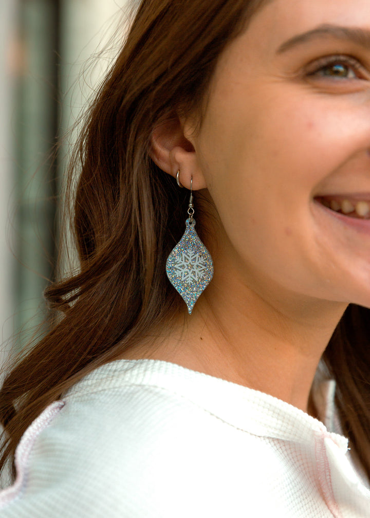 Glitter Drop Snowflake Design Earrings