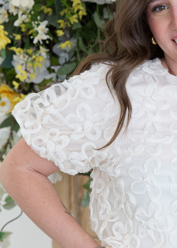 Cream Flower Dressy Top