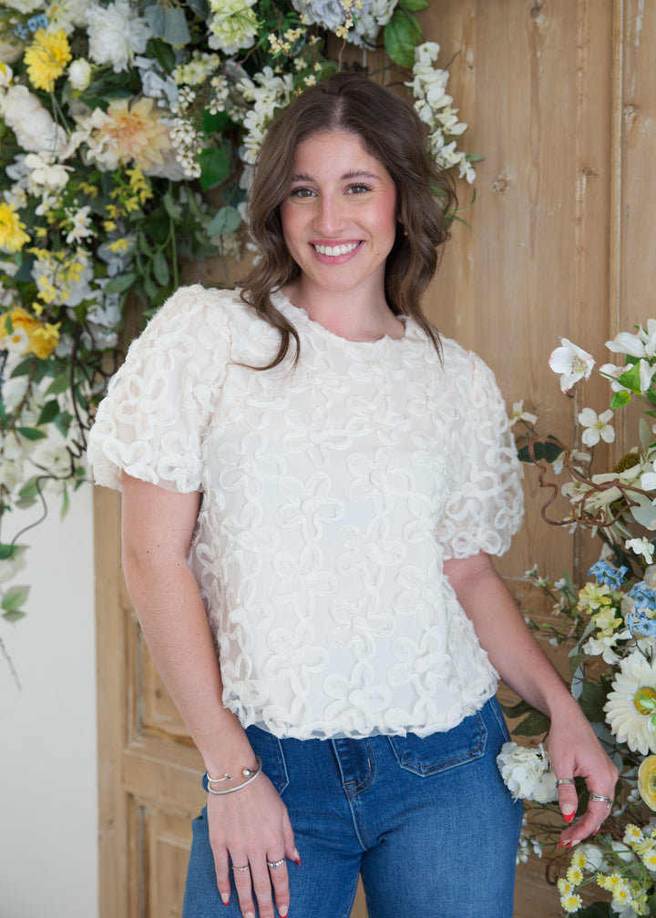 Cream Flower Dressy Top