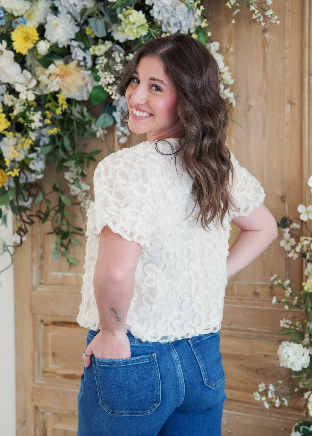 Cream Flower Dressy Top