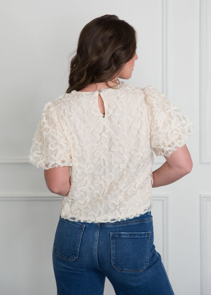 Cream Flower Dressy Top