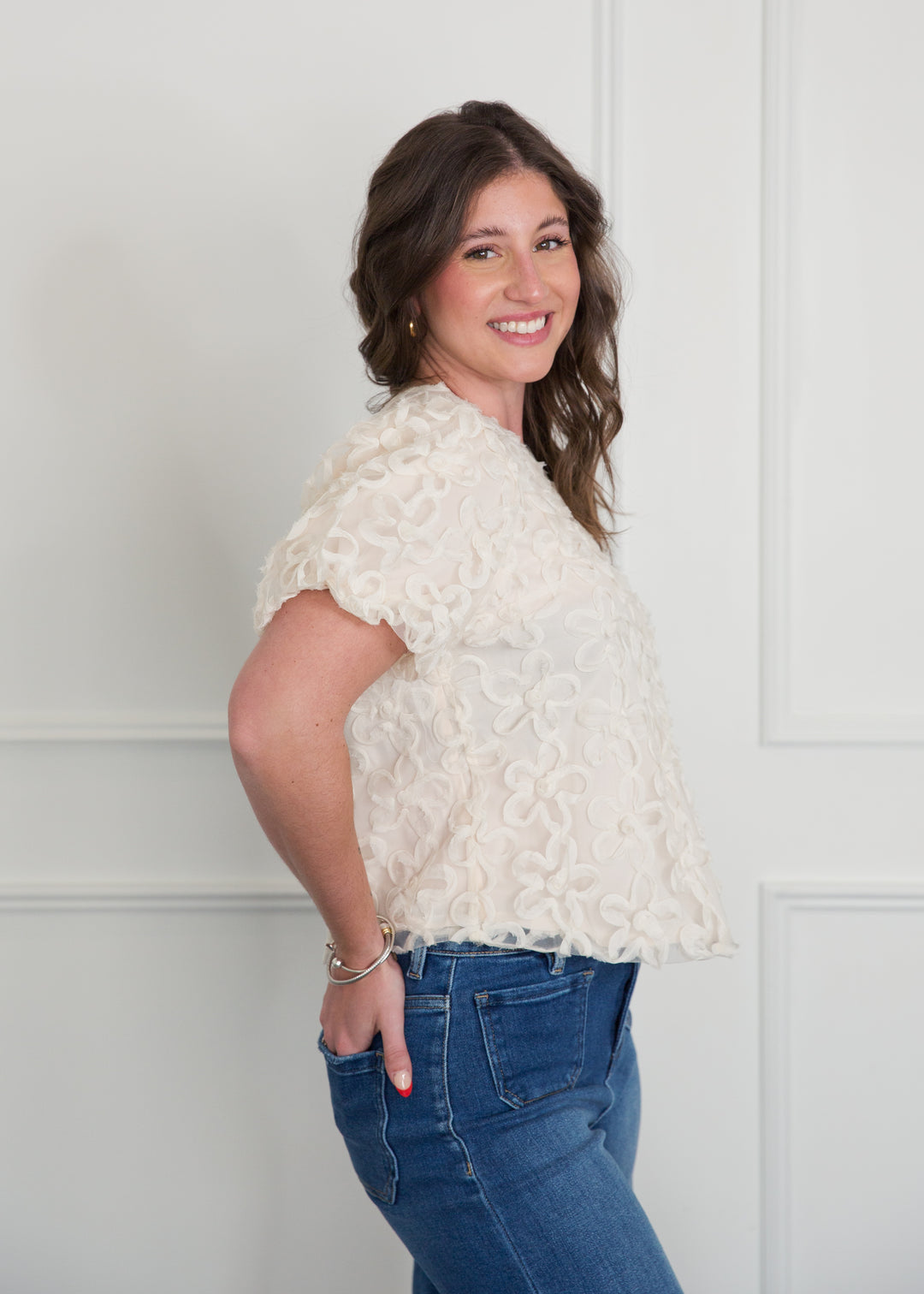 Cream Flower Dressy Top