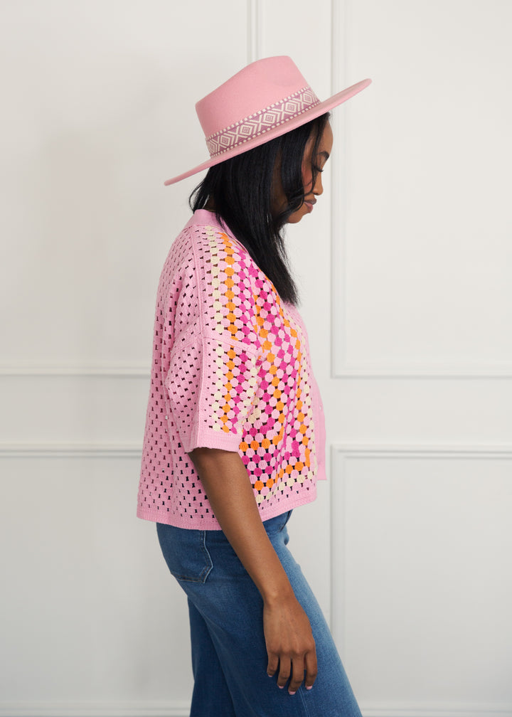 Pastel Colorful Crochet Button-Up Top