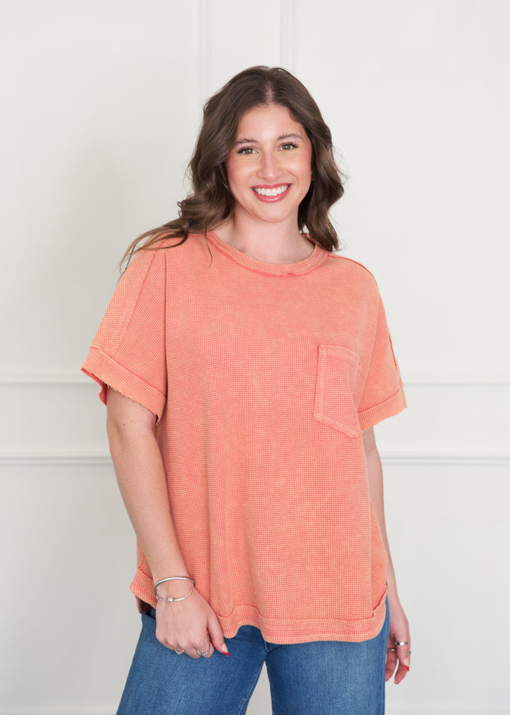 Coral Waffle Pocket Front Top