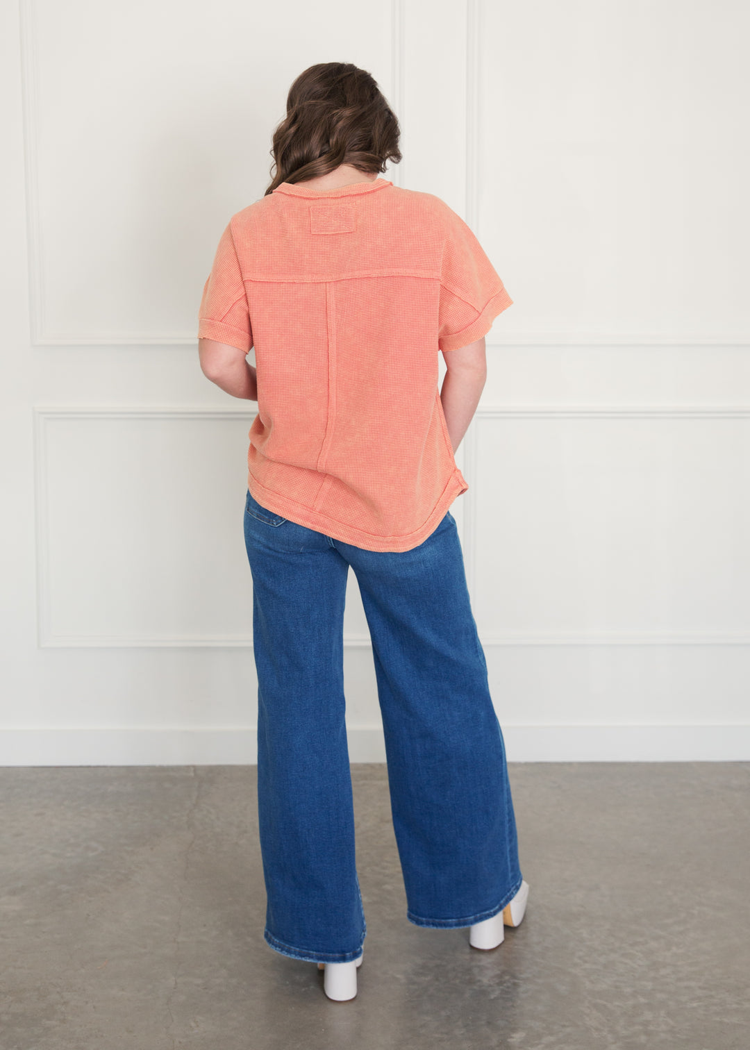 Coral Waffle Pocket Front Top