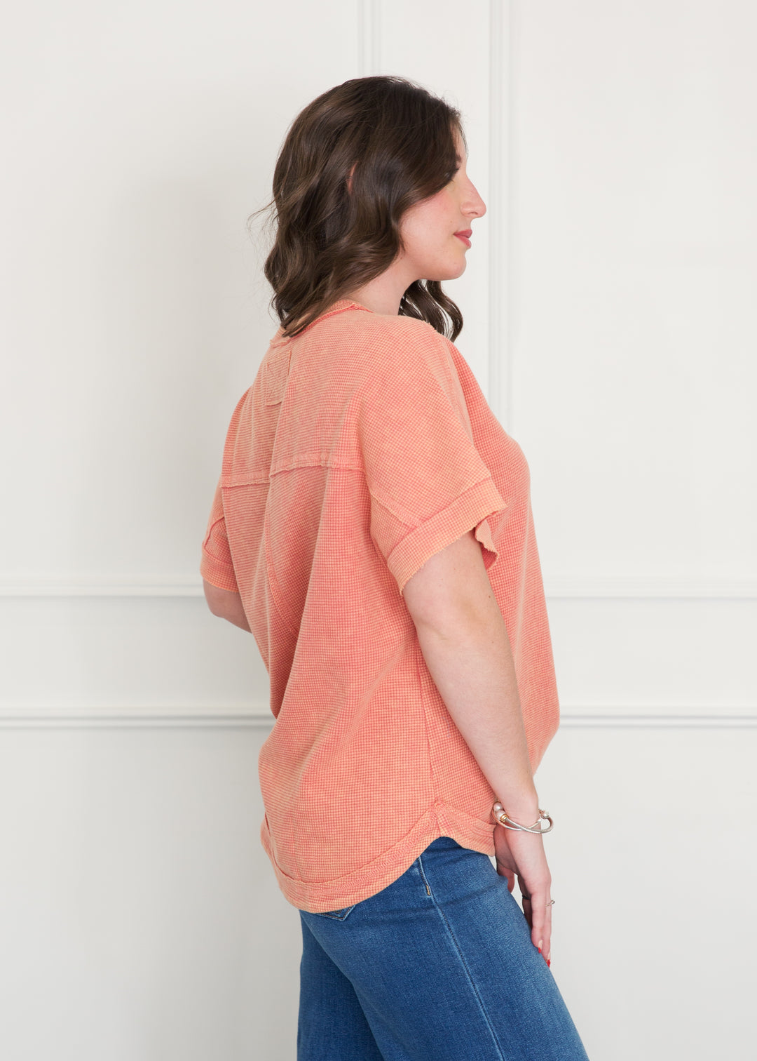 Coral Waffle Pocket Front Top