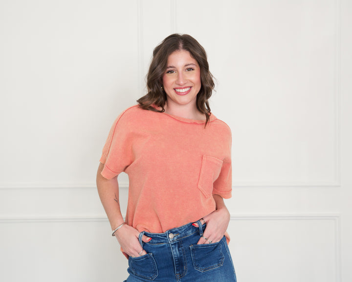 Coral Waffle Pocket Front Top