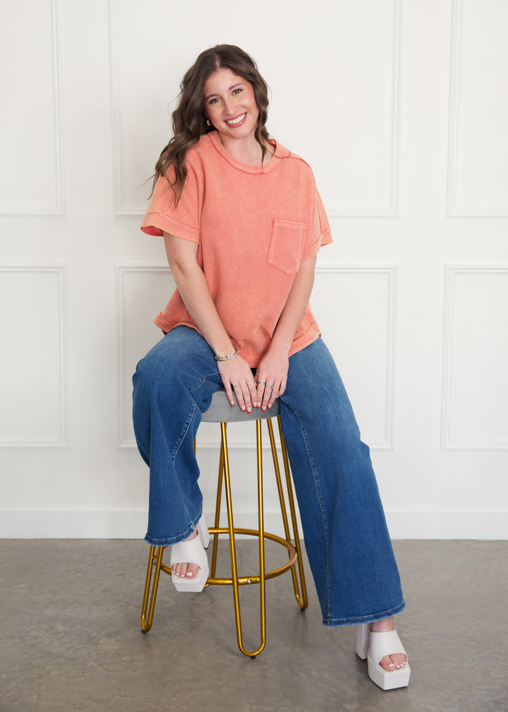 Coral Waffle Pocket Front Top