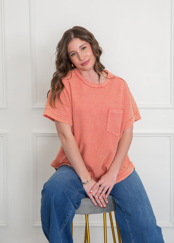 Coral Waffle Pocket Front Top