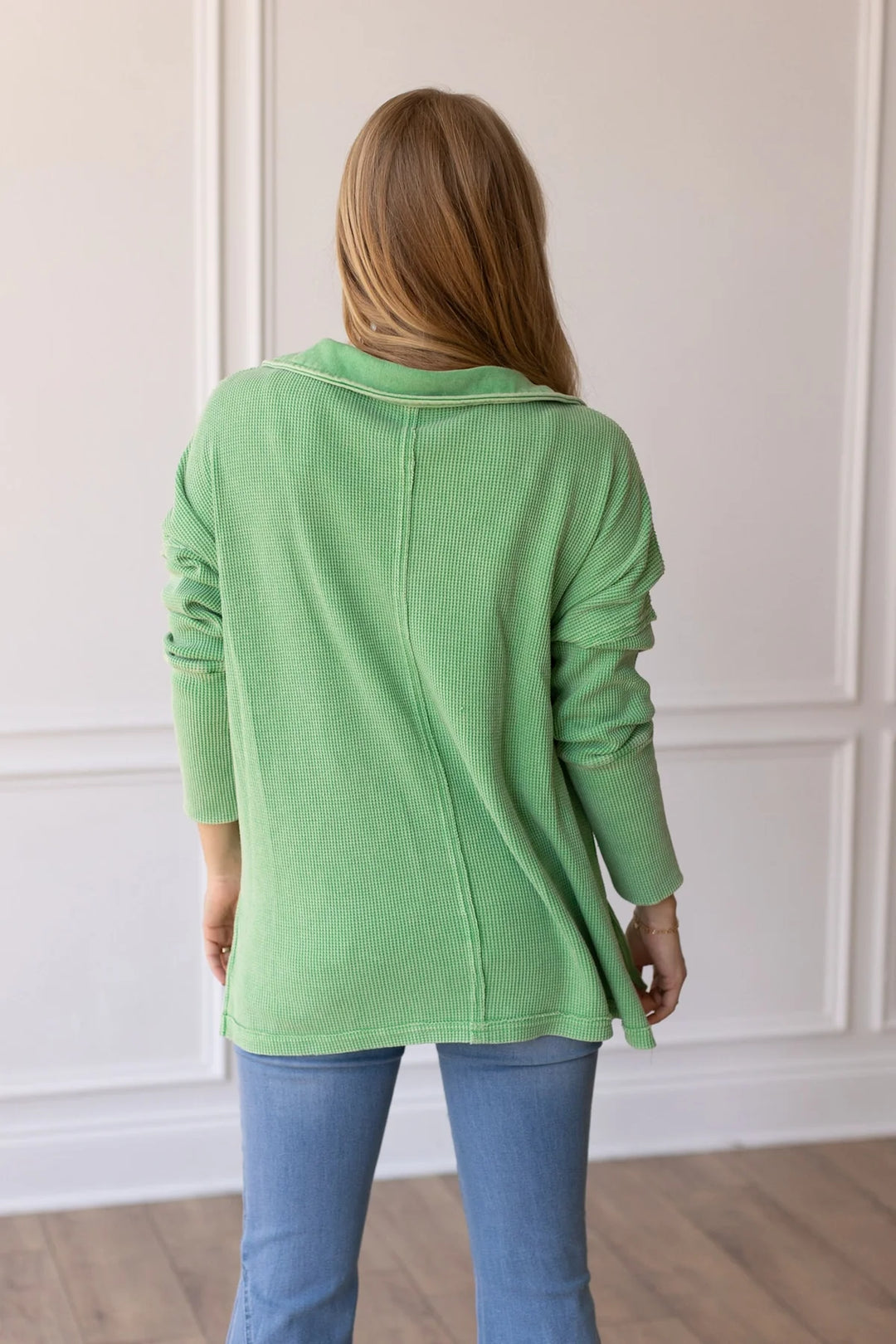 Verde Green Waffle Bliss Knit Top