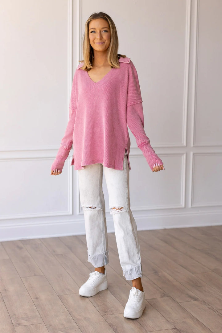 Pink Posey Waffle Knit Top