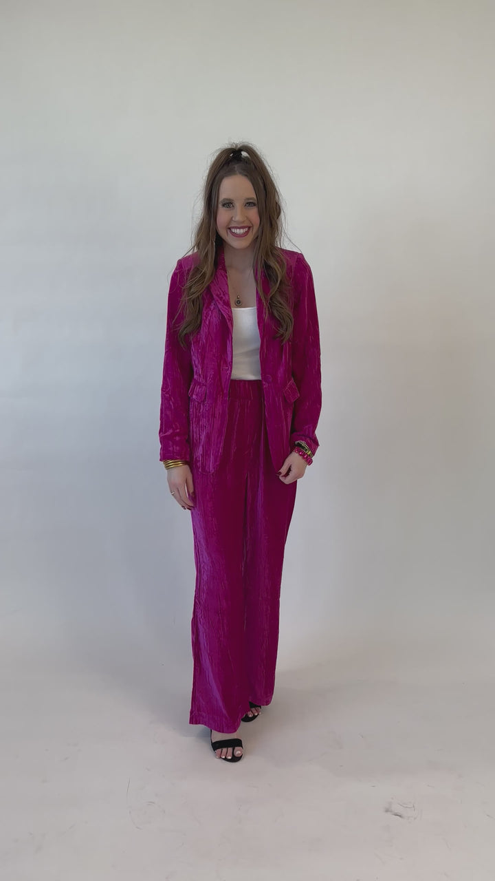 Festive Berry Blush Velvet Elegance Wide Leg Pants